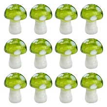 Honeyhandy 10Pcs Mushroom Handmade Lampwork Beads, Green Yellow, 12.5~14x10~11mm, Hole: 1.5mm