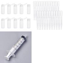 BENECREAT 10Pcs PE Plastic Empty Refillable Flip Cap Bottles, with 2Pcs Disposable Plastic Dropper and 2Pcs Screw Type Hand Push Glue Dispensing Syringe(without Needle), Clear, Bottle: 6.2cm, Capacity: 12ml(0.41fl. oz)