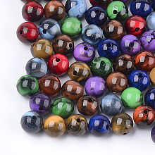 Honeyhandy Acrylic Beads, Imitation Gemstone Style, Round, Mixed Color, 6x5.5mm, Hole: 1.5mm, about 4165pcs/500g