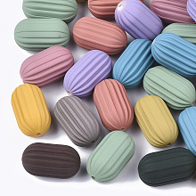 Honeyhandy Rubberized Style Acrylic Corrugated Beads, Column, Mixed Color, 23.5x13.5mm, Hole: 2mm, about 165pcs/500g