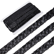 GORGECRAFT Plastic Paillette Elastic Beads, Sequins Beads, Ornament Accessories, 3 Rows Paillette Roll, Flat Round, Black, 20x1.2mm, 13m/card