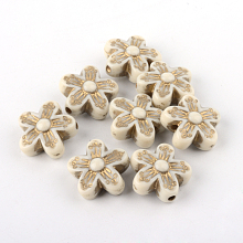 Honeyhandy Flower Plating Acrylic Beads, Golden Metal Enlaced, Beige, 16x16x7.5mm, Hole: 2mm, about 585pcs/500g