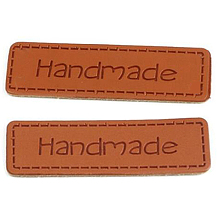 Honeyhandy Imitation Leather Label Tags, with Word Handmade, for DIY Jeans, Bags, Shoes, Hat Accessories, Rectangle, Chocolate, 10x40mm