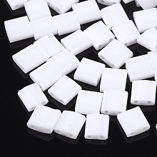 Honeyhandy 2-Hole Opaque Glass Seed Beads, Rectangle, White, 5x4.5~5.5x2~2.5mm, Hole: 0.5~0.8mm