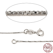 Rhodium Plated 925 Sterling Silver Necklaces, Box Chains, with Spring Ring Clasps, Platinum, 16 inch, 0.65mm