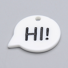 Honeyhandy Resin Pendants, Chat Bubbles with Word Hi, White, 25.5x32x3mm, Hole: 3mm