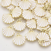 Honeyhandy Alloy Enamel Charms, Light Gold, Scallop Shell Shape, Seashell Color, 13x13x2mm, Hole: 1.5mm