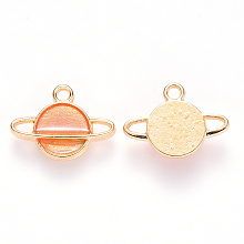 Honeyhandy Alloy Enamel Pendants, Planet, Light Gold, Light Salmon, 12x16.5x3mm, Hole: 1.6mm