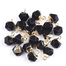 Honeyhandy Electroplate Synthetic Black Stone Charms, with Iron Findings, Faceted, Golden, 11~12x8x8mm, Hole: 1.5mm