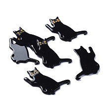 Honeyhandy Acrylic Pendants, 3D Printed, Cat Shape, Black, 39x28x2mm, Hole: 1.5mm