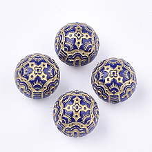 Honeyhandy Plating Acrylic Beads, Metal Enlaced, Round, Golden Plated, Dark Blue, 14mm, Hole: 1mm