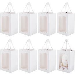 BENECREAT 8Pack Transparent Window White Kraft Paper Bags, 11.8x7.8x6.3inch Gift Bag with Handles for Birthday, Wedding, Party, Anniversary