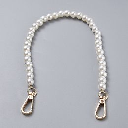 Honeyhandy Bag Chain Straps, with ABS Plastic Imitation Pearl Beads and Light Gold Zinc Alloy Swivel Clasps, for Bag Replacement Accessories, White, 41cm