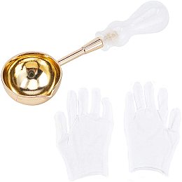 CRASPIRE 1 PC Melting Wax Spoon Natural Quartz Crystal Handle White Sealing Wax Spoon with 1 Pair White Gloves for Wax Seal Envelopes Invitations Wine Packages Greeting Cards Wedding Letter