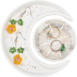 AHANDMAKER Sun and Moon Jewelry Plate, Ceramic Jewelry Dish Decorative Trinket Floral White Jewelry Holder Tray for Storing Rings, Earrings, Necklaces, Crystals Stones