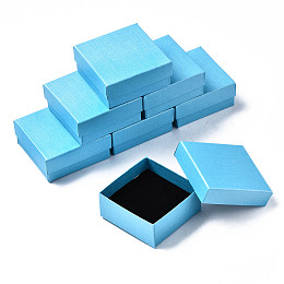 Honeyhandy Cardboard Jewelry Boxes, for Ring, Earring, Necklace, with Sponge Inside, Square with Bowknot, Light Sky Blue, 7.4x7.4x3.2cm