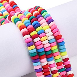 Honeyhandy Handmade Polymer Clay Beads Strands, for DIY Jewelry Crafts Supplies, Flat Round, Colorful, 6~7x3mm, Hole: 1.5mm, about 113~116pcs/strand, 15.55 inch~16.14 inch(39.5~41cm)