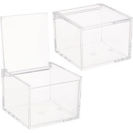 BENECREAT 2Pcs Acrylic Box with Lid, 3x3x2.3inch Clear Cube Display Case Storage Boxes Organizer Containers for Wedding Birthday Gift Packing Jewelry Office Supplies Storage