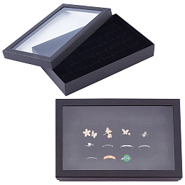 OLYCRAFT Cardboard Ring Presentation Boxes, with Clear PVC Window and Sponge, Rectangle, Black, 21.4x13.6x3.3cm