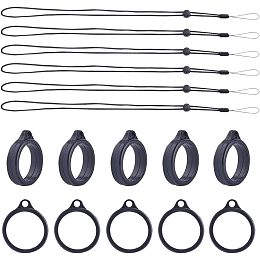 GORGECRAFT 42PCS Black Anti-Lost Necklace Lanyard Set Including 6PCS Anti-Loss Pendant Strap String Holder with 36PCS Silicone Rubber Rings for Office Key Chains Outdoor Activities, 20mm