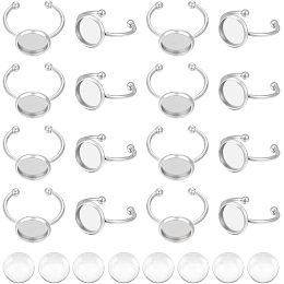 UNICRAFTALE 30 Sets 10mm Tray 304 Stainless Steel Cuff Finger Rings with 30pcs Glass Cabochon Blank Dome Finger Ring Making Kit Blanks Components Trays Fit Pad Ring for DIY Rings Jewelry Making