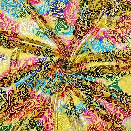 FINGERINSPIRE 1.1Yard 62.2inch Wide Hologram Yellow Fabric Phoenix Flower Pattern Bronzing Fabric Polyester Fabric by The Yard for Sewing Colorful Floral Fabric for DIY Crafts Handwork Clothes Decor