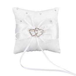 CRASPIRE Ring Cushion Wedding Marriage Couple Ring Holder Ring Bearer Cushion Wedding Ring Pillow White Bow knot Double Hearts Diamonds Wedding Ring Pillow Bearer Holder Pillow with Bow knot