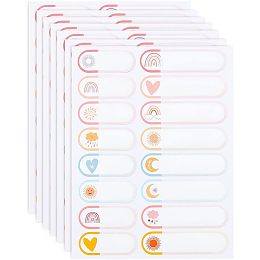 GLOBLELAND 480pcs Weather Themed Name Stickers Cartoon School Name Stickers Bottle Labels Colorful Labels Custom Waterproof Labels Self Adhesive, Multiple Patterns and Colors