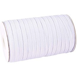 PandaHall Elite 1 Roll About 100 Yards 3/8"（8mm ）Width Polyester Rubber Braided Flat Elastic Stretch Band Cord Ribbon for Headbands Sewing Clothes Waistbands White