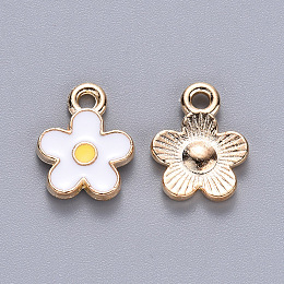 Honeyhandy Alloy Pendant Rhinestone Settings, with Enamel, Flower, Light Gold, White, Fit for 1mm Rhinestone, 12.5x10x2mm, Hole: 1.2mm