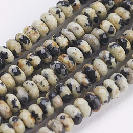 Honeyhandy Natural Dalmatian Jasper Beads Strands, Faceted, Rondelle, 4~4.5x2~2.5mm, Hole: 1mm, about 150pcs/strand, 15.1  inch~15.3 inch(38.5~39cm)