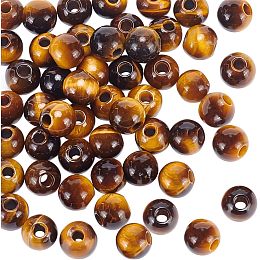 OLYCRAFT 50Pcs 6mm Natural Tiger Eye Beads 2mm Big Hole Round Tiger Eye Beads Tiger Eye Gemstone Round Loose Gemstone Beads Energy Stone for Bracelet Necklace Earring Jewelry Making DIY Crafts