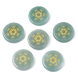 Honeyhandy Natural Green Aventurine Cabochons, Alchemy Cabochons, Flat Round with Magic Circle Pattern, 25x5mm, about 6pcs/bag