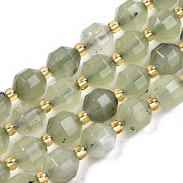 Honeyhandy Natural Prehnite Beads Strands, Faceted, Round, 8x7.5mm, Hole: 1.2mm, Beads: 3x2mm, about 38pcs/strand, 15.35 inch(39cm)