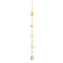 Honeyhandy Quartz Crystal Big Pendant Decorations, Hanging Sun Catchers, Sun & Star, Clear AB, 450~480mm