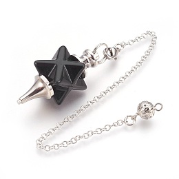 Honeyhandy Natural Black Agate Dowsing Pendulums, with Platinum Tone Brass Findings, Merkaba Star, 235mm, Hole: 2mm