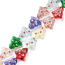 Handmade Bumpy Lampwork Beads Strands, with Enamel, Christmas Trees, Colorful, 16~16.5x14.5~15x7~7.5mm, Hole: 1.2mm, about 22pcs/strand, 13.98~14.17 inch(35.5~36cm)