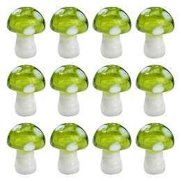 Honeyhandy 10Pcs Mushroom Handmade Lampwork Beads, Green Yellow, 12.5~14x10~11mm, Hole: 1.5mm