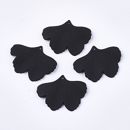 Honeyhandy Spray Painted Acrylic Pendants, Rubberized Style, Ginkgo Leaf, Black, 33x45x2mm, Hole: 1.4mm