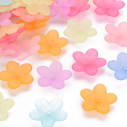 Honeyhandy Frosted Acrylic Bead Caps, 5-Petal, Flower, Mixed Color, 19.5x20x5.5mm, Hole: 1.6mm, about 740pcs/500g