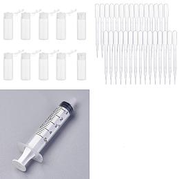 BENECREAT 10Pcs PE Plastic Empty Refillable Flip Cap Bottles, with 2Pcs Disposable Plastic Dropper and 2Pcs Screw Type Hand Push Glue Dispensing Syringe(without Needle), Clear, Bottle: 6.2cm, Capacity: 12ml(0.41fl. oz)