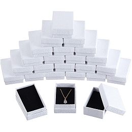 NBEADS 24 Pcs White Texture Cardboard Jewelry Boxes, 3.2x2" Paper Gift Box Cardboard Packaging Box with Black Sponge Inside for Necklaces Earrings Ring pendants Bracelet Gift Jewelry Display