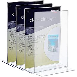 NBEADS 4 Pcs Acrylic Sign Holder, Clear Acrylic Display Clip Double Sided Picture Frames T-Shaped Advertisement Display for Office, Store, Restaraunt Menu Card Holder, 7.3x12.8x18.2cm