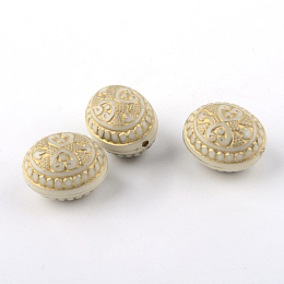 Honeyhandy Oval Plating Acrylic Beads, Golden Metal Enlaced, Beige, 16x13x12mm, Hole: 1mm, about 345pcs/500g