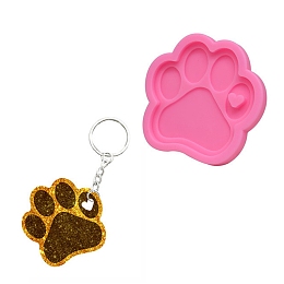 Honeyhandy Cat Paw Print DIY Pendant Silicone Molds, for Keychain Making, Resin Casting Molds, For UV Resin, Epoxy Resin Jewelry Making, Hot Pink, 77x78x7mm