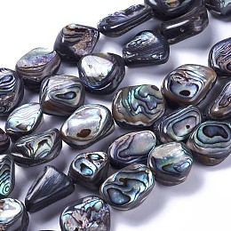 Honeyhandy Natural Abalone Shell/Paua Shell Beads Strands, Nuggets, 14~20x11~18x6~8.5mm, Hole: 1.2mm, about 21~23pcs/strand, 15.1~15.5 inch(38.5~39.5cm)