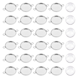 Unicraftale 100Pcs 304 Stainless Steel Cabochon Connector Settings, Plain Edge Bezel Cups, Flat Round, with 100Pcs Transparent Glass Cabochons, Stainless Steel Color, Tray: 14mm, 13.5~21.5x13.5~16x2~4mm, Hole: 2mm