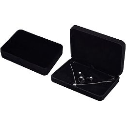 FINGERINSPIRE 2 pcs Black Velvet Jewelry Set Box Rectangle 6.7x4.9x1.3 inch Tray Travel Jewelry Organizer Jewelry Gift Box for Bracelet Necklace Earring Ring Luxury Jewellery Storage Box