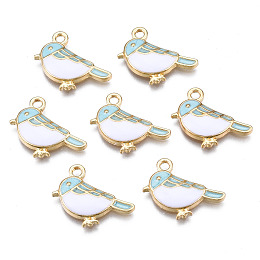 Honeyhandy Alloy Charms, with Enamel, Light Gold, Bird, Sky Blue, 15.5x19.5x3mm, Hole: 2mm