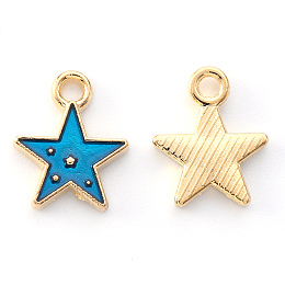 Honeyhandy Alloy Enamel Charms, Star, Light Gold, Dodger Blue, 12x10x2mm, Hole: 1.6mm